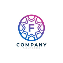 Letter F Inside Circle Shape Logo Design Template Element