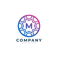 Letter M Inside Circle Shape Logo Design Template Element