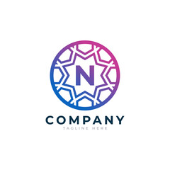 Letter N Inside Circle Shape Logo Design Template Element