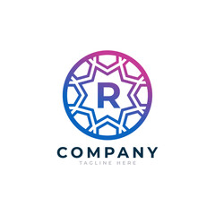 Letter R Inside Circle Shape Logo Design Template Element