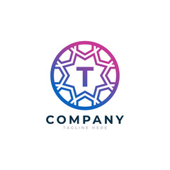 Letter T Inside Circle Shape Logo Design Template Element