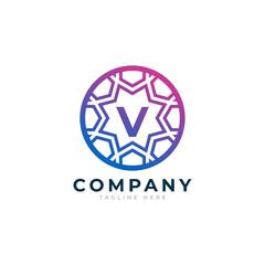 Letter V Inside Circle Shape Logo Design Template Element
