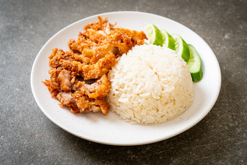 Hainanese chicken rice with fried chicken