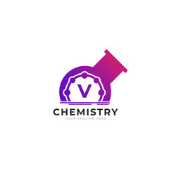 Letter V Inside Chemistry Tube Laboratory Logo Design Template Element
