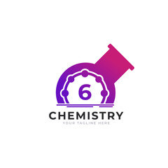 Number 6 Inside Chemistry Tube Laboratory Logo Design Template Element