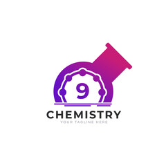 Number 9 Inside Chemistry Tube Laboratory Logo Design Template Element