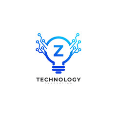 Letter Z Inside Lamp Bulb Technology Innovation Logo Design Template Element