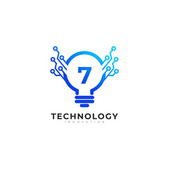 Number 7 Inside Lamp Bulb Technology Innovation Logo Design Template Element
