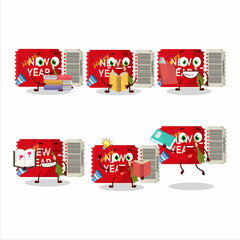 A picture of new year ticket cartoon character concept reading an amusing book