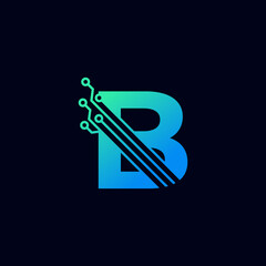 Tech Letter B Logo. Futuristic Vector Logo Template with Green and Blue Gradient Color. Geometric Shape. Usable for Business and Technology Logos. © free