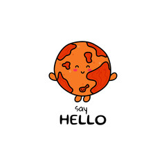 Cute funny mars character. Vector hand drawn cartoon mascot character illustration icon. Isolated on white background.