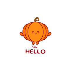 Cute funny pumpkin character. Vector hand drawn cartoon mascot character illustration icon. Isolated on white background.