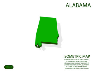 Green isometric map of Alabama elements white background for concept map easy to edit and customize. eps 10