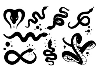 Snake Outline Simple Tattoo colorless icon set illustration