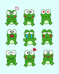 Fototapeta premium Cute frog cartoon characters illustrations set Free Vector