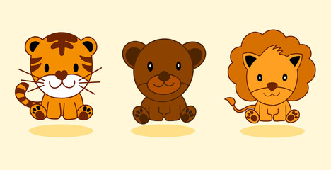Fototapeta premium Set of animal character with tigers bears lion cute illustrator