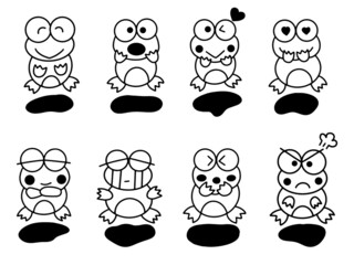 Cute Frog cartoon outline illustration for coloring