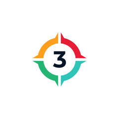 Colorful Number 3 Inside Compass Logo Design Template Element