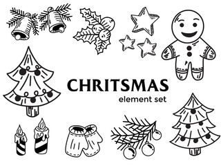 Set of christmas design illustration outline elements vector