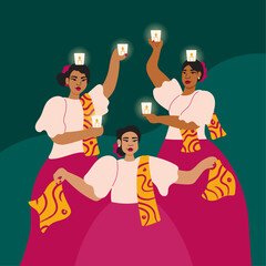 Illustration of women performing Philippine folk candle dance