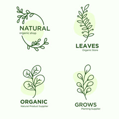 Leaves Leaf Modern Simple Logo Brand Natural Organic Outline Style illustration