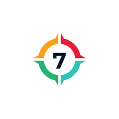 Colorful Number 7 Inside Compass Logo Design Template Element