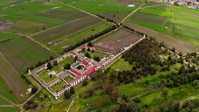 Aerial drone orbit around luciernagas estate in Mexico City