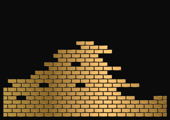 Vector golden brick wall. old, decayed, black background, suitable for exhibition background, poster