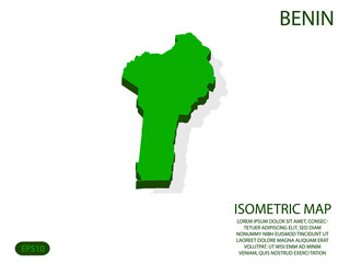 Green isometric map of Benin elements white background for concept map easy to edit and customize. eps 10