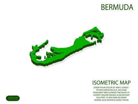 Green isometric map of Bermuda elements white background for concept map easy to edit and customize. eps 10