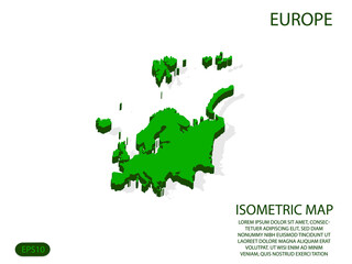 Green isometric map of Europe elements white background for concept map easy to edit and customize. eps 10