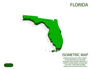 Green isometric map of Florida elements white background for concept map easy to edit and customize. eps 10