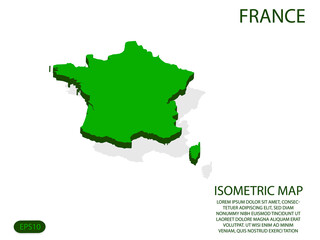 Green isometric map of France elements white background for concept map easy to edit and customize. eps 10