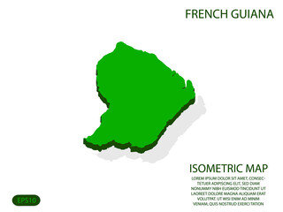 Green isometric map of French Guiana elements white background for concept map easy to edit and customize. eps 10