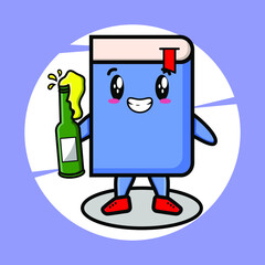 Book cartoon character with soda bottle cute style design for t-shirt, sticker, logo element for t-shirt, sticker, logo element