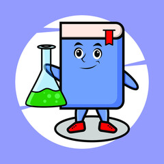 book mascot character as scientist with chemical reaction glass cute style design for t-shirt, sticker, logo element