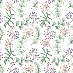 Winter berries seamless pattern painting with watercolor.