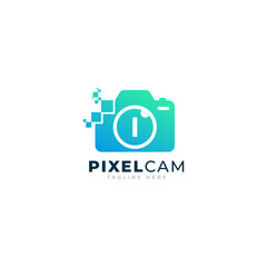 Letter I Inside Camera Photo Pixel Technology Logo Design Template