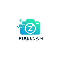 Fototapeta na wymiar Letter Z Inside Camera Photo Pixel Technology Logo Design Template