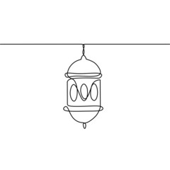 Continuous line drawing of islamic symbols, ramadan kareem greeting card, poster or banner Islamic ornament lantern, object one line, single line art, vector illustration