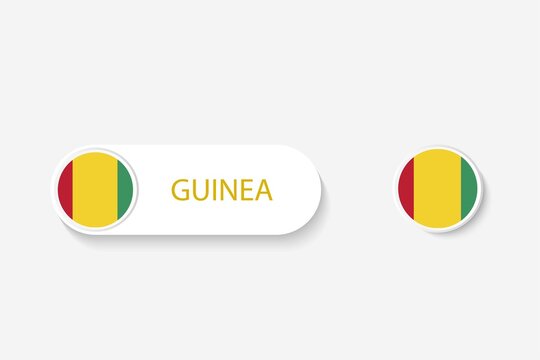 Guinea button flag in illustration of oval shaped with word of Guinea. And button flag Guinea.