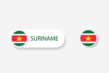 Suriname button flag in illustration of oval shaped with word of Suriname. And button flag Suriname.