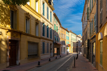 View of narrow street in Brignoles, Provence-Alps-French Riviera, France.