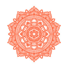 orange mandala illustration design with radial ornament
