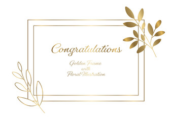 Golden Frame with Floral Illustration, White background