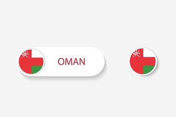 Oman button flag in illustration of oval shaped with word of Oman. And button flag Oman.