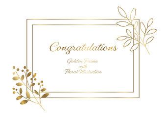 Golden Frame with Floral Illustration, White background