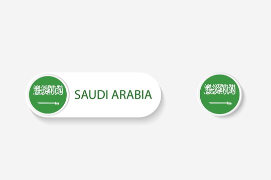Saudi Arabia button flag in illustration of oval shaped with word of Saudi Arabia. And button flag Saudi Arabia.