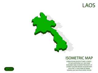 Green isometric map of Laos elements white background for concept map easy to edit and customize. eps 10