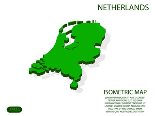 Green isometric map of Netherlands elements white background for concept map easy to edit and customize. eps 10